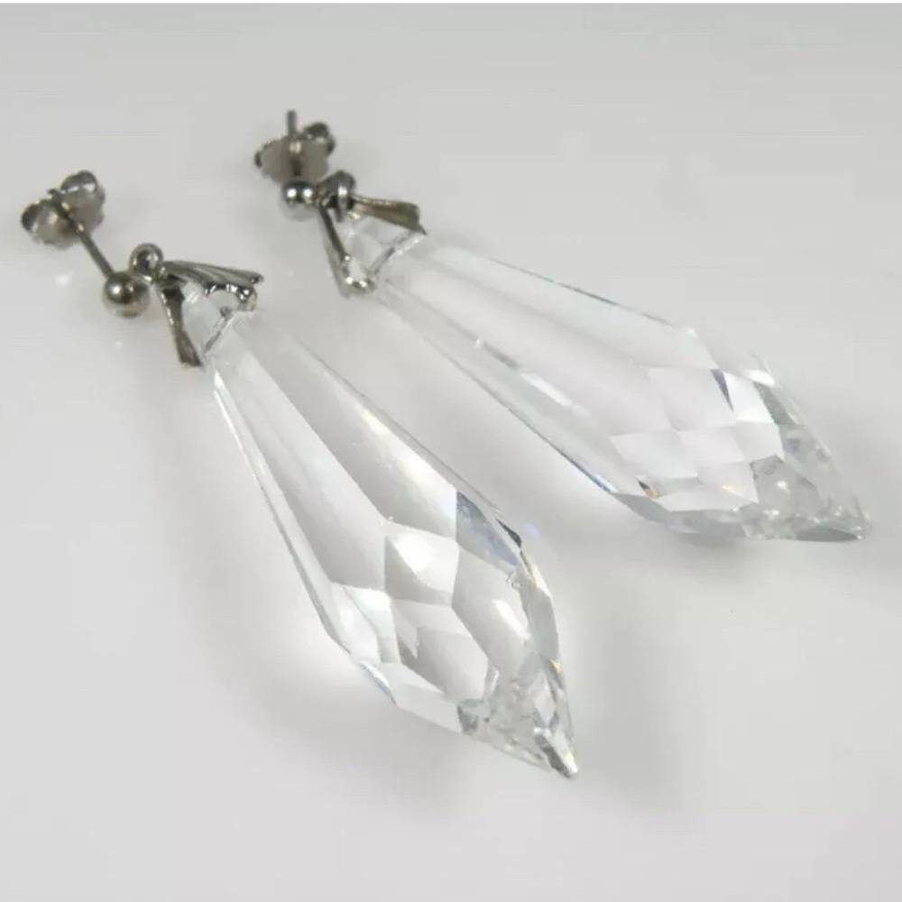 Vintage SS Rock Crystal Quartz Post Back Earrings